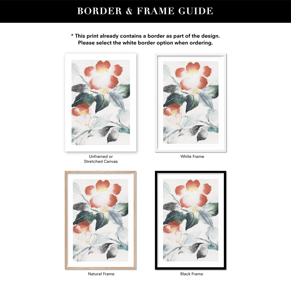 Oriental Paper Flowers Linen III - Art Print, Poster, Stretched Canvas or Framed Wall Art, Showing White , Black, Natural Frame Colours, No Frame (Unframed) or Stretched Canvas, and With or Without White Borders