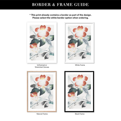 Oriental Paper Flowers Linen III - Art Print, Poster, Stretched Canvas or Framed Wall Art, Showing White , Black, Natural Frame Colours, No Frame (Unframed) or Stretched Canvas, and With or Without White Borders
