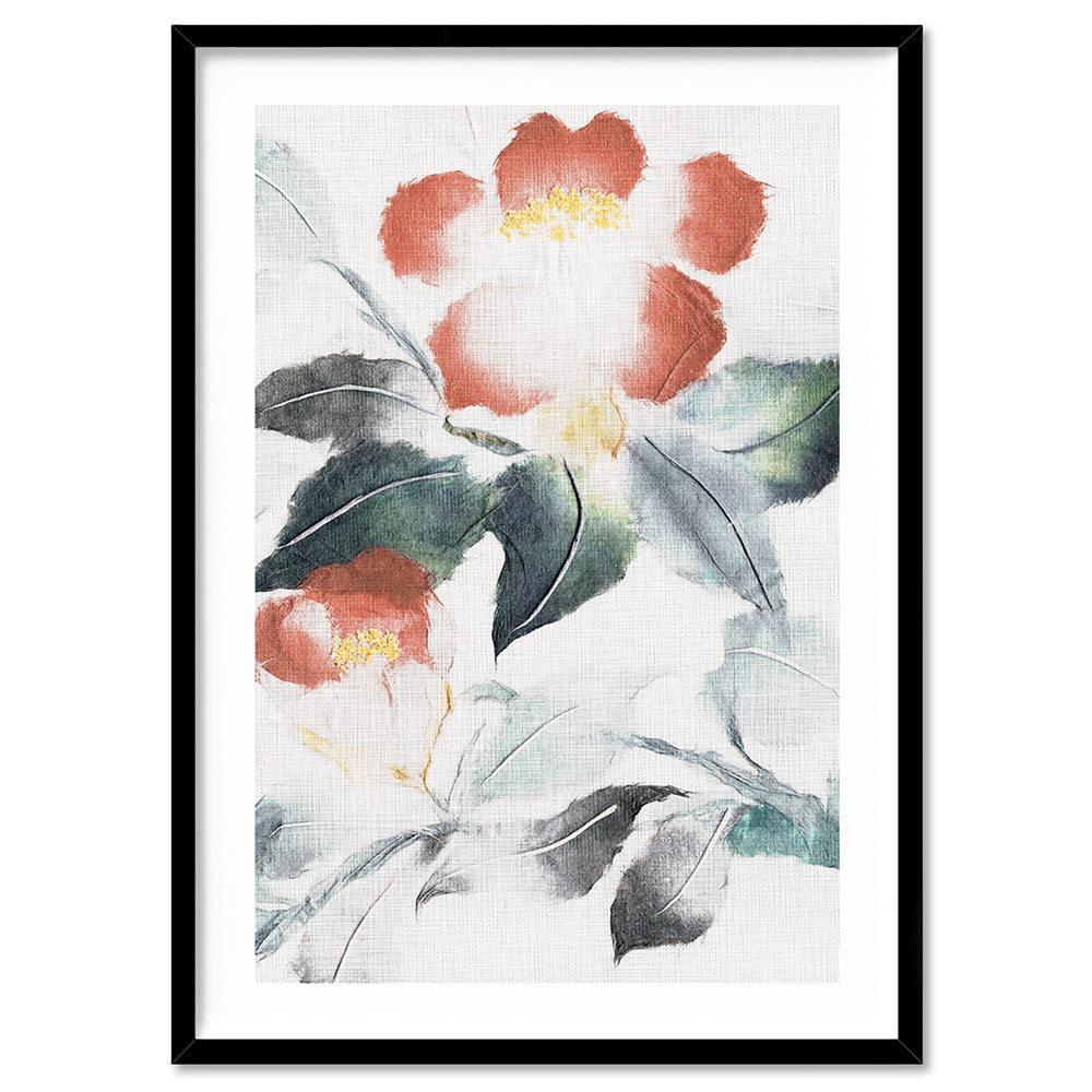 Oriental Paper Flowers Linen III - Art Print, Poster, Stretched Canvas, or Framed Wall Art Print, shown in a black frame