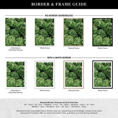 Green Hydrangea Detail - Art Print, Poster, Stretched Canvas or Framed Wall Art, Showing White , Black, Natural Frame Colours, No Frame (Unframed) or Stretched Canvas, and With or Without White Borders