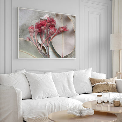 Dried Gum Flowers on the Beach Landscape - Art Print, Poster, Stretched Canvas or Framed Wall Art Prints, shown framed in a room