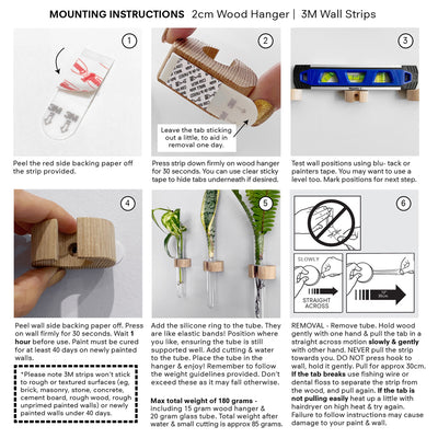 Test Tube Plant Hanger - mounting option instructions, for removable 3m strips wall mounting method.