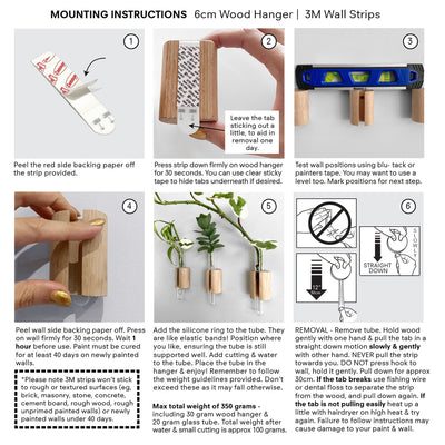 Test Tube Plant Hanger - mounting option instructions, for removable 3m strips wall mounting method.