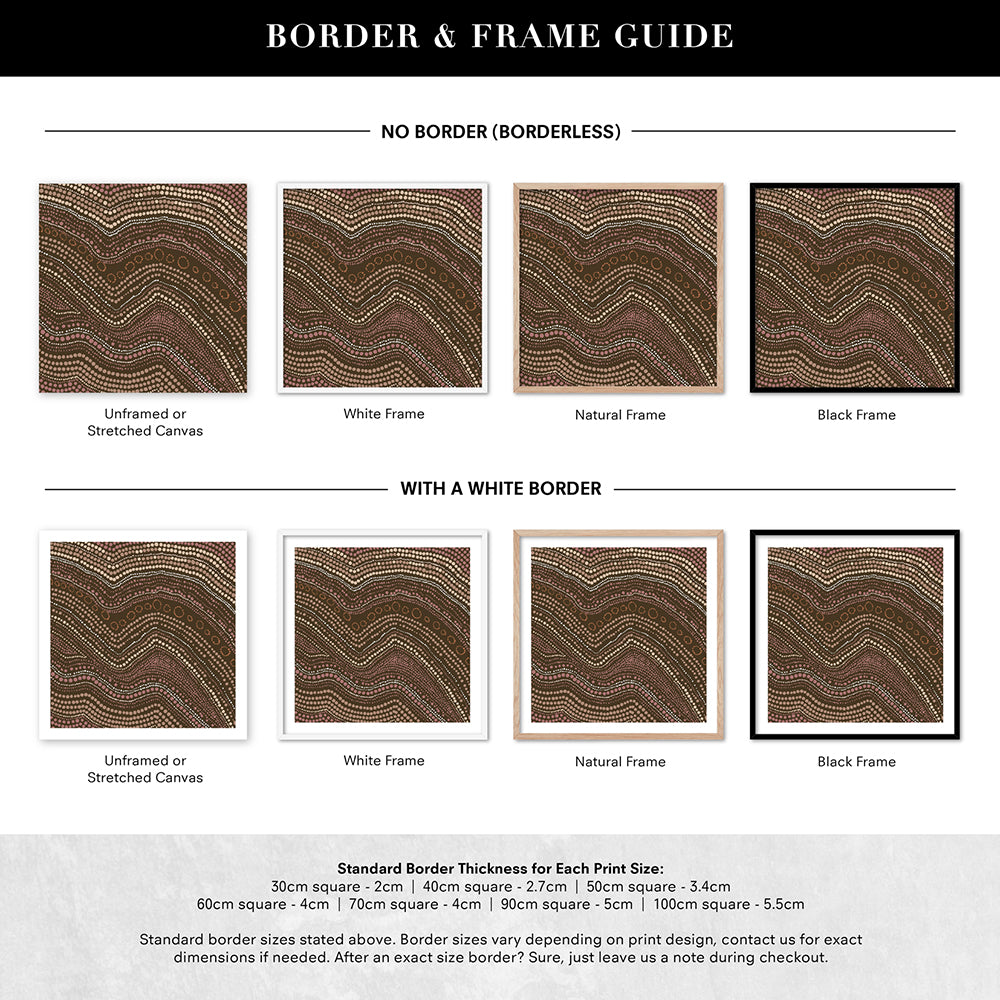 Bayi Wallan Heavy Rain Brown - Square Art Print by Renee Molineaux, Poster, Stretched Canvas or Framed Wall Art, Showing White , Black, Natural Frame Colours, No Frame (Unframed) or Stretched Canvas, and With or Without White Borders