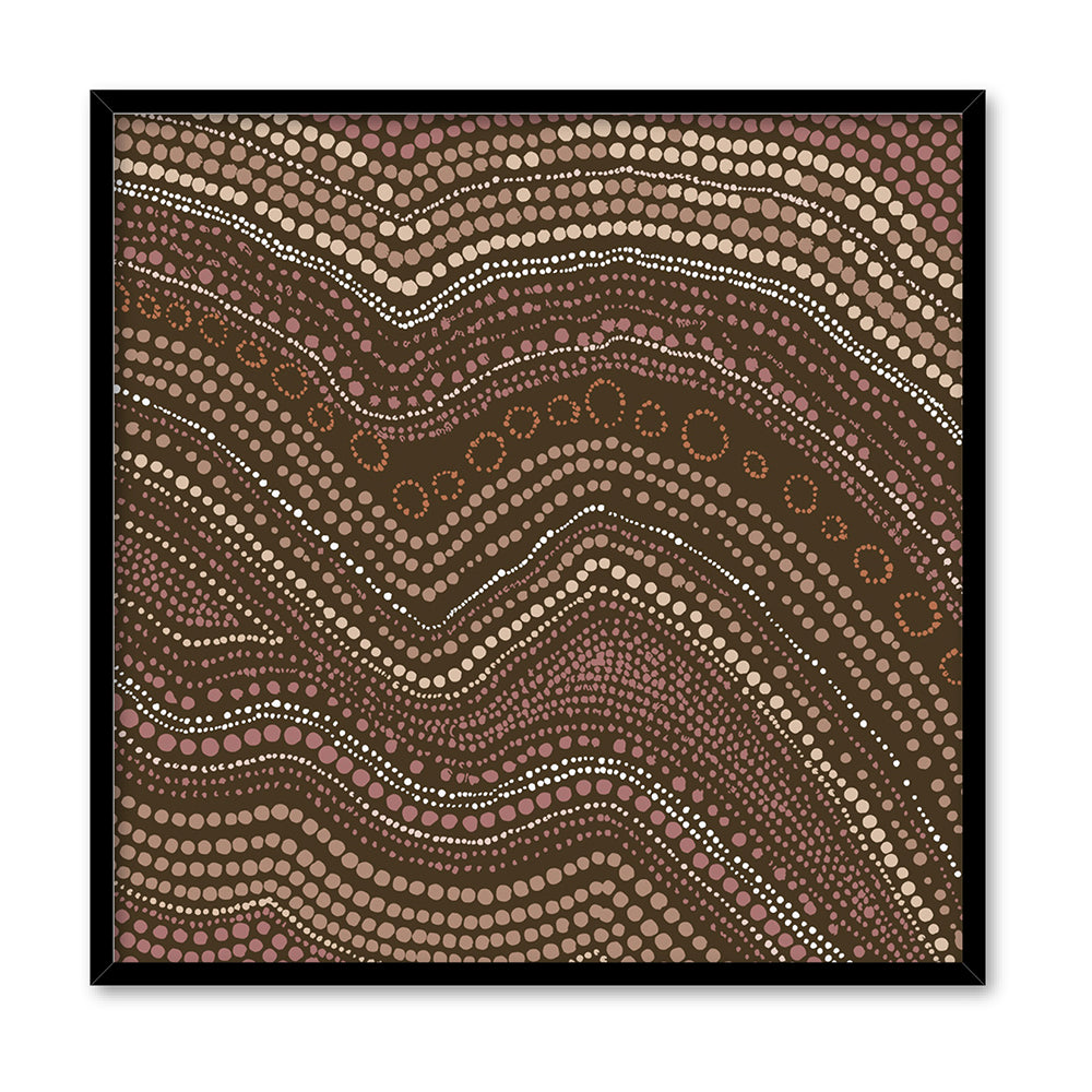 Bayi Wallan Heavy Rain Brown - Square Art Print by Renee Molineaux, Poster, Stretched Canvas, or Framed Wall Art Print, shown in a black frame