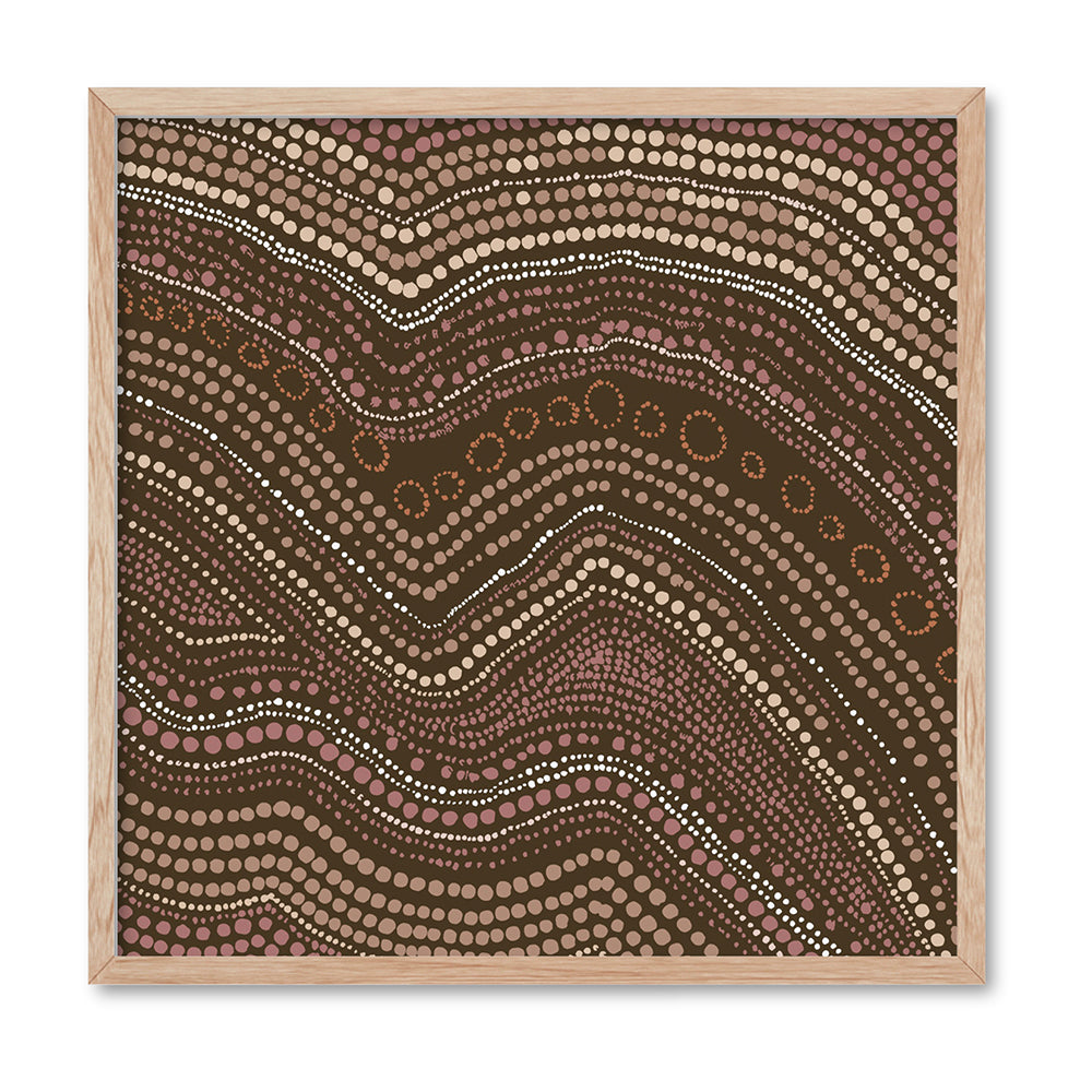 Bayi Wallan Heavy Rain Brown - Square Art Print by Renee Molineaux, Poster, Stretched Canvas, or Framed Wall Art Print, shown in a natural timber frame