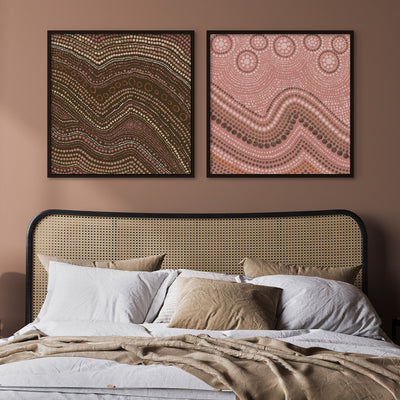 Saltwater Sky Pink - Square Art Print by Renee Molineaux, Poster, Stretched Canvas or Framed Wall Art, shown framed in a home interior space