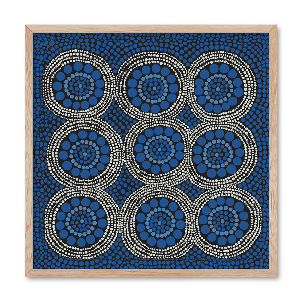 Wallan Rain Blue - Square Art Print by Renee Molineaux, Poster, Stretched Canvas, or Framed Wall Art Print, shown in a natural timber frame