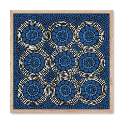 Wallan Rain Blue - Square Art Print by Renee Molineaux, Poster, Stretched Canvas, or Framed Wall Art Print, shown in a natural timber frame