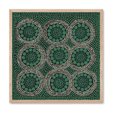 Wallan Rain Green - Square Art Print by Renee Molineaux, Poster, Stretched Canvas, or Framed Wall Art Print, shown in a natural timber frame