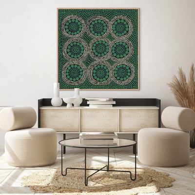 Wallan Rain Green - Square Art Print by Renee Molineaux, Poster, Stretched Canvas or Framed Wall Art Prints, shown framed in a room