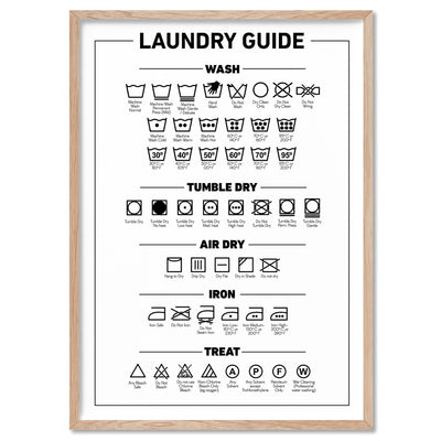 Laundry Guide | Care Symbols Chart - Art Print, Poster, Stretched Canvas, or Framed Wall Art Print, shown in a natural timber frame