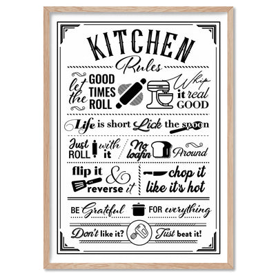 My Kitchen Rules - Art Print, Poster, Stretched Canvas, or Framed Wall Art Print, shown in a natural timber frame