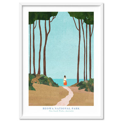 Beowa National Park Illustration - Art Print by Henry Rivers, Poster, Stretched Canvas, or Framed Wall Art Print, shown in a white frame