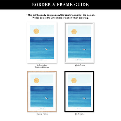 Bronte Beach Illustration - Art Print by Henry Rivers, Poster, Stretched Canvas or Framed Wall Art, Showing White , Black, Natural Frame Colours, No Frame (Unframed) or Stretched Canvas, and With or Without White Borders