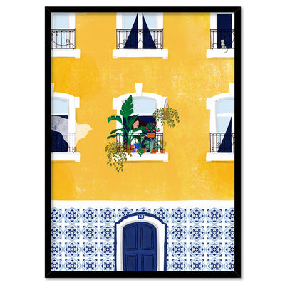 Holiday in Lisbon Illustration - Art Print by Maja Tomljanovic, Poster, Stretched Canvas, or Framed Wall Art Print, shown in a black frame