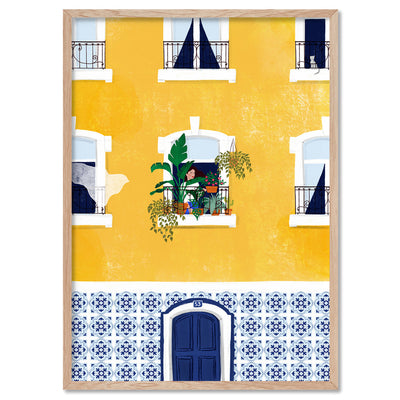 Holiday in Lisbon Illustration - Art Print by Maja Tomljanovic, Poster, Stretched Canvas, or Framed Wall Art Print, shown in a natural timber frame