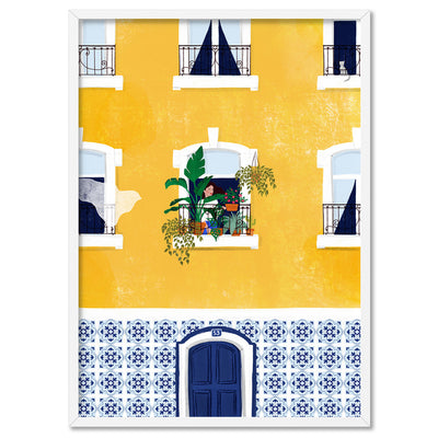 Holiday in Lisbon Illustration - Art Print by Maja Tomljanovic, Poster, Stretched Canvas, or Framed Wall Art Print, shown in a white frame