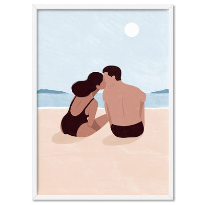 Beach Kiss Illustration - Art Print by Maja Tomljanovic, Poster, Stretched Canvas, or Framed Wall Art Print, shown in a white frame