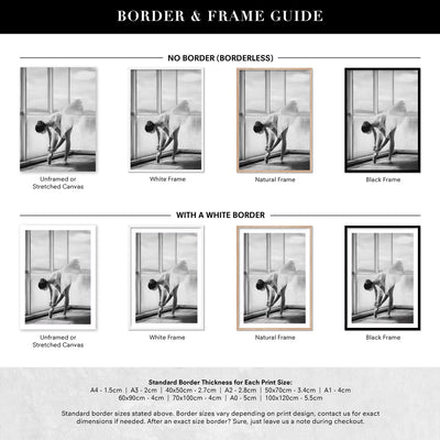 Ballerina Pose VIII - Art Print, Poster, Stretched Canvas or Framed Wall Art, Showing White , Black, Natural Frame Colours, No Frame (Unframed) or Stretched Canvas, and With or Without White Borders