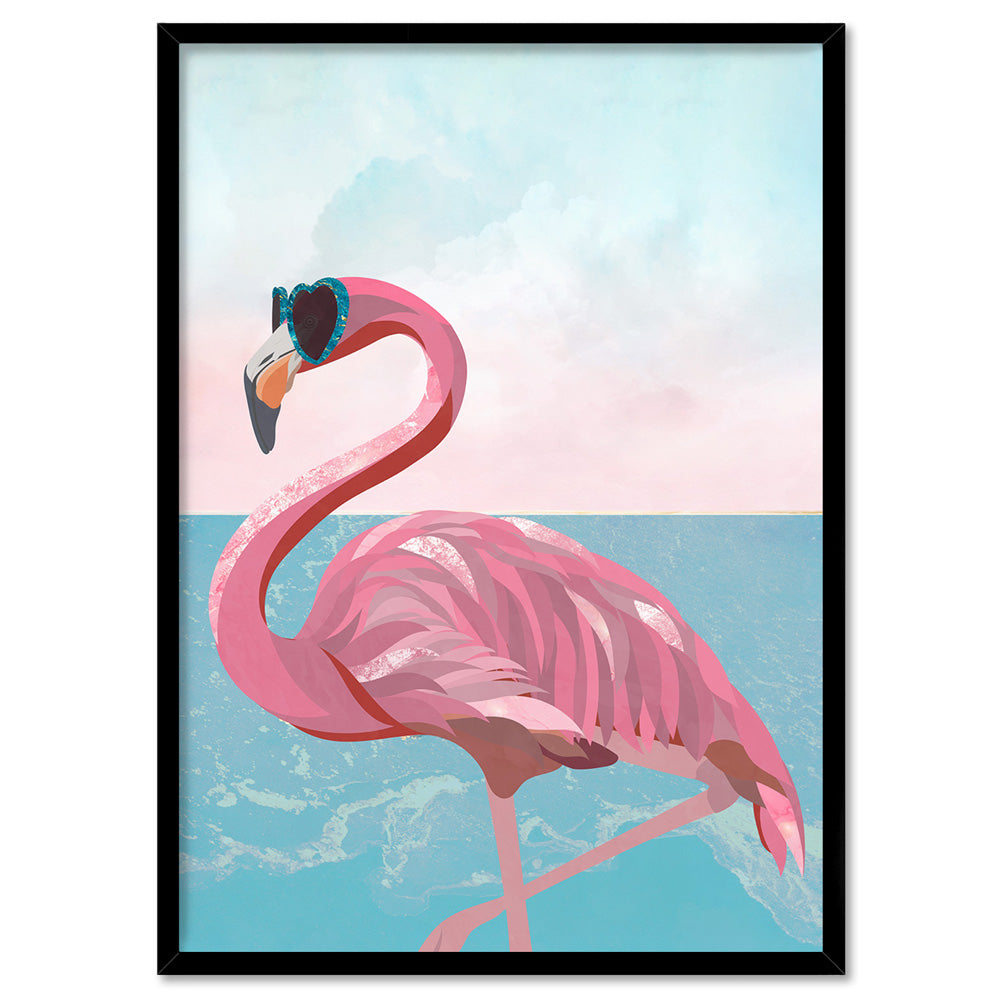 Flamingo Pop - Art Print, Poster, Stretched Canvas, or Framed Wall Art Print, shown in a black frame