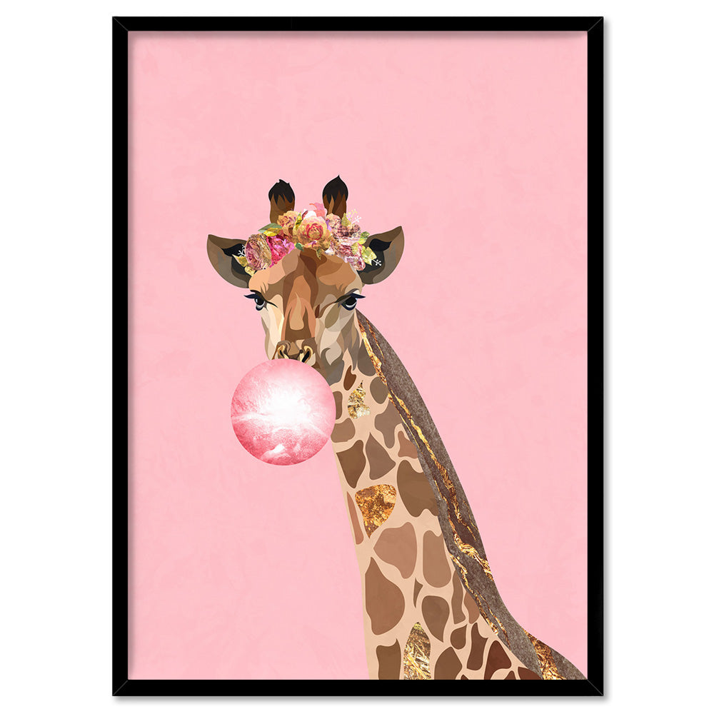 Giraffe Pop - Art Print, Poster, Stretched Canvas, or Framed Wall Art Print, shown in a black frame