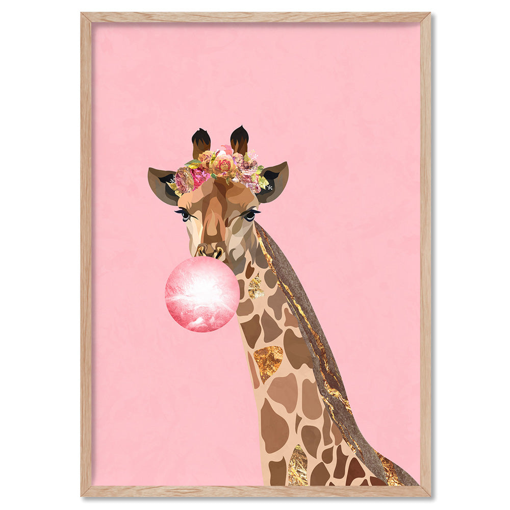 Giraffe Pop - Art Print, Poster, Stretched Canvas, or Framed Wall Art Print, shown in a natural timber frame