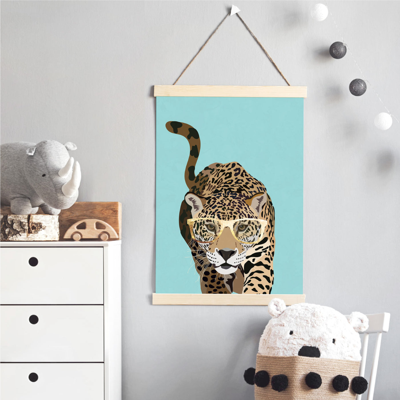 Leopard Pop - Art Print, Poster, Stretched Canvas or Framed Wall Art Prints, shown framed in a room