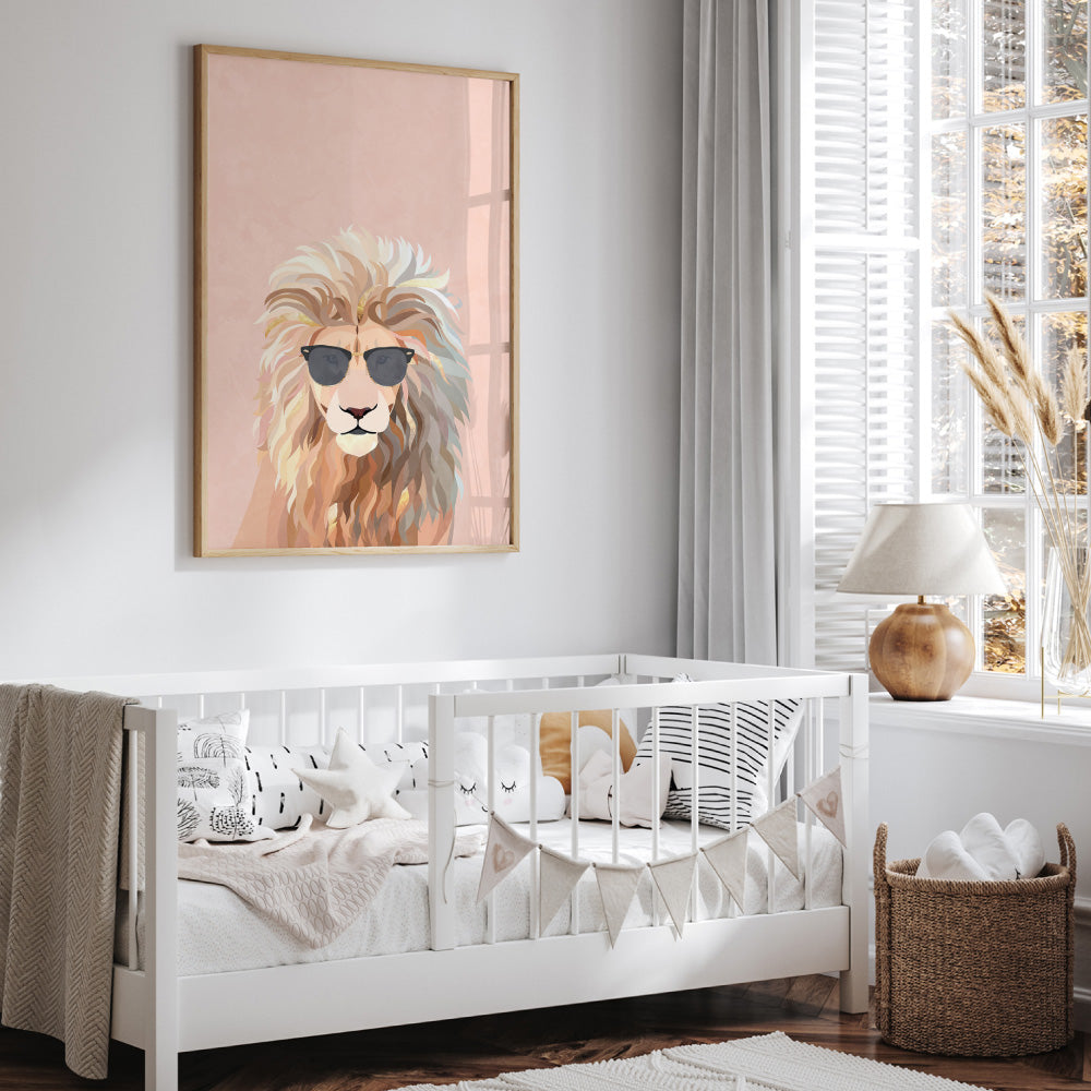 Lion Pop - Art Print, Poster, Stretched Canvas or Framed Wall Art Prints, shown framed in a room