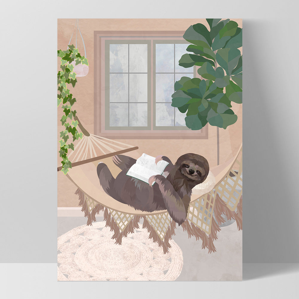 Sloth Chill Time - Art Print, Poster, Stretched Canvas, or Framed Wall Art Print, shown as a stretched canvas or poster without a frame