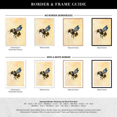 Bumble Bee Pop - Art Print, Poster, Stretched Canvas or Framed Wall Art, Showing White , Black, Natural Frame Colours, No Frame (Unframed) or Stretched Canvas, and With or Without White Borders