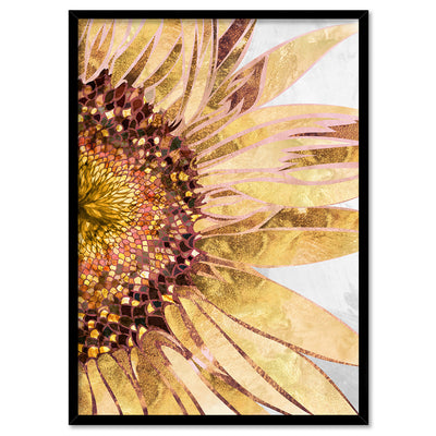 Golden Sunflower - Art Print, Poster, Stretched Canvas, or Framed Wall Art Print, shown in a black frame