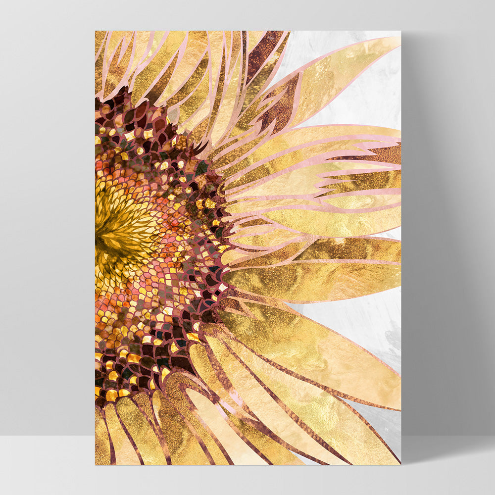 Golden Sunflower - Art Print, Poster, Stretched Canvas, or Framed Wall Art Print, shown as a stretched canvas or poster without a frame