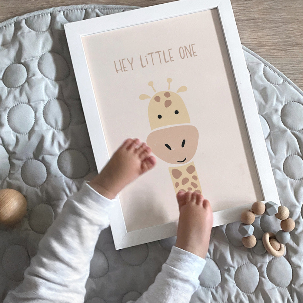 Hey Little One - Art Print, Poster, Stretched Canvas or Framed Wall Art Prints, shown framed in a room
