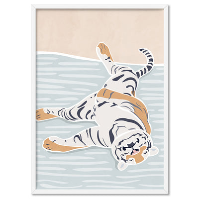 Tiger in Pastels - Art Print, Poster, Stretched Canvas, or Framed Wall Art Print, shown in a white frame