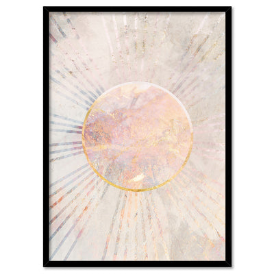 Boho Sun Rays Illustration - Art Print, Poster, Stretched Canvas, or Framed Wall Art Print, shown in a black frame