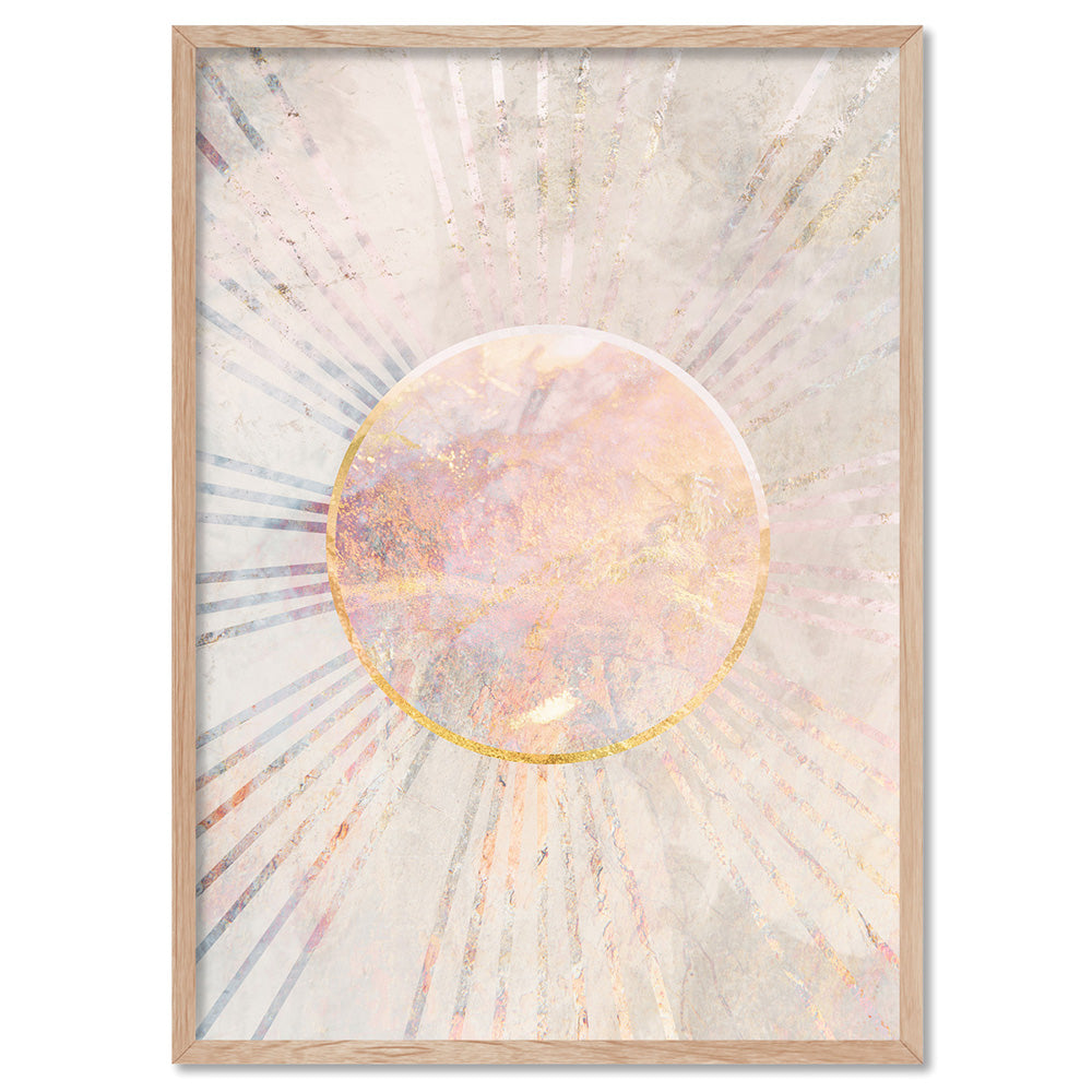 Boho Sun Rays Illustration - Art Print, Poster, Stretched Canvas, or Framed Wall Art Print, shown in a natural timber frame
