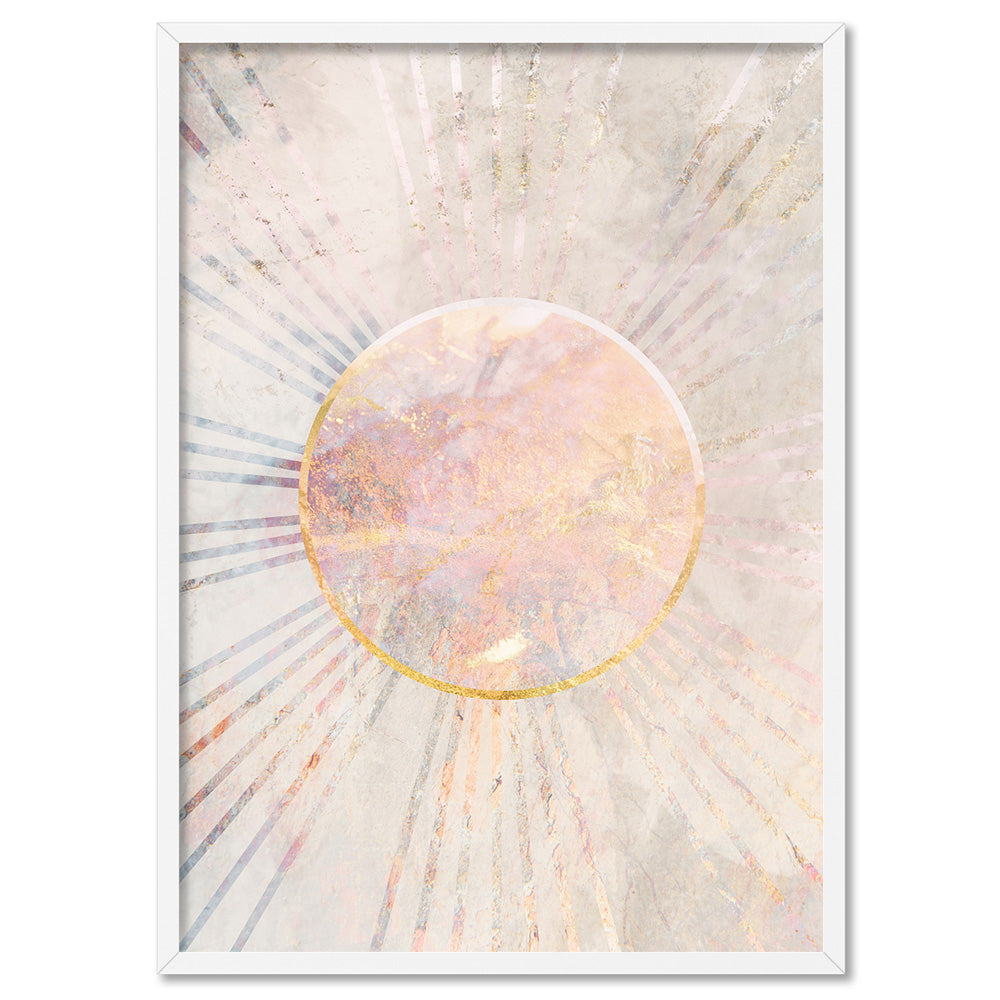Boho Sun Rays Illustration - Art Print, Poster, Stretched Canvas, or Framed Wall Art Print, shown in a white frame