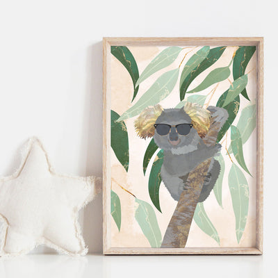 Cool Koala - Art Print, Poster, Stretched Canvas or Framed Wall Art Prints, shown framed in a room