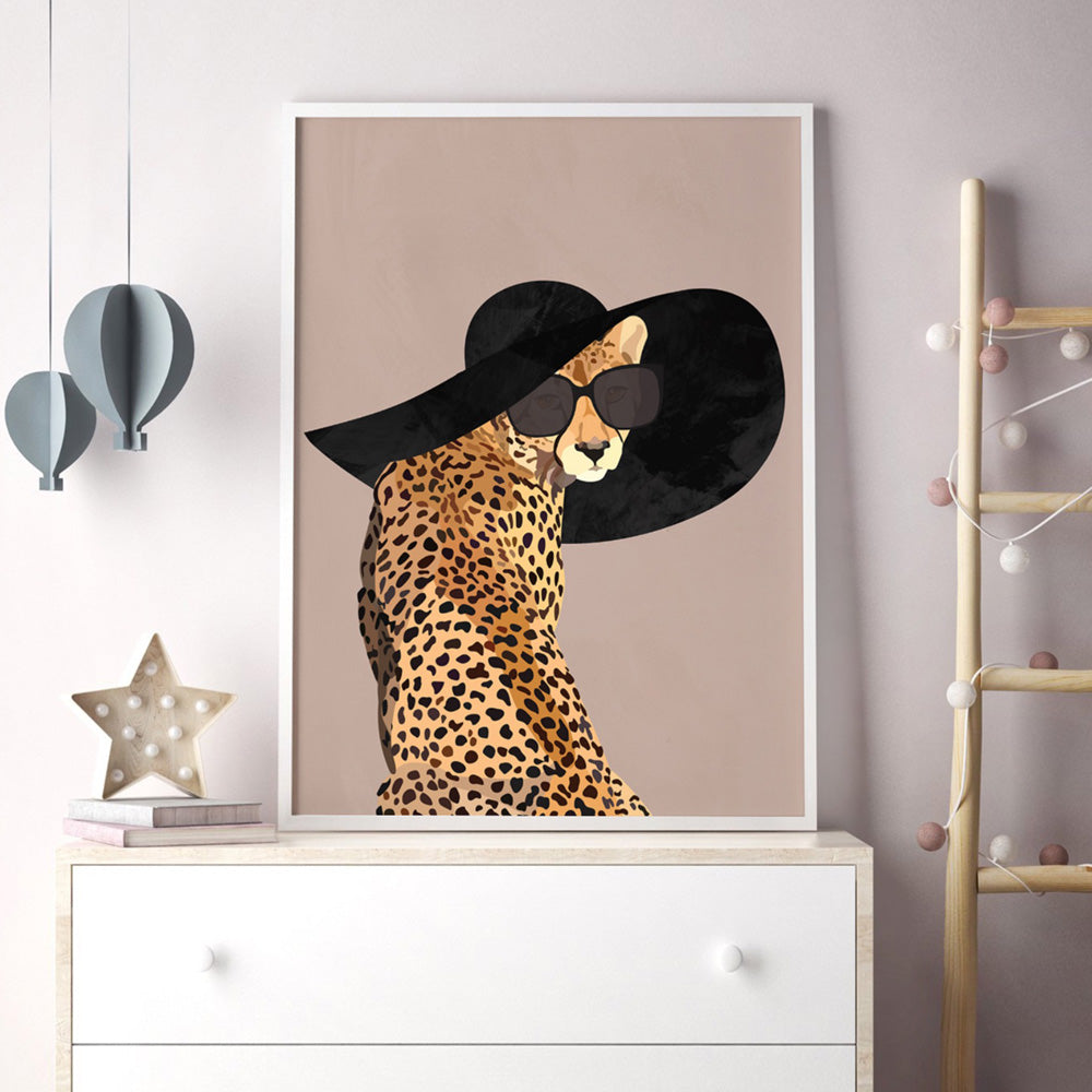 Cheetah Chic - Art Print, Poster, Stretched Canvas or Framed Wall Art Prints, shown framed in a room