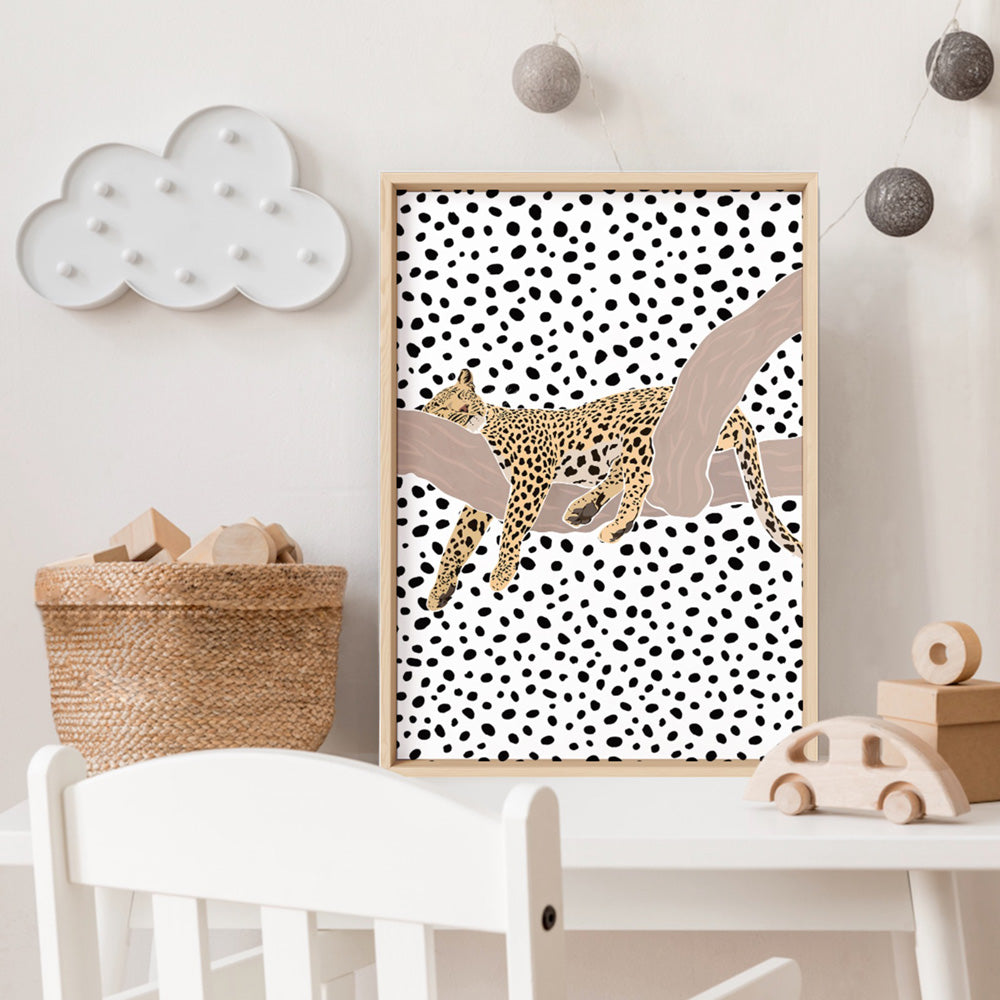 Cheetah Chill - Art Print, Poster, Stretched Canvas or Framed Wall Art Prints, shown framed in a room
