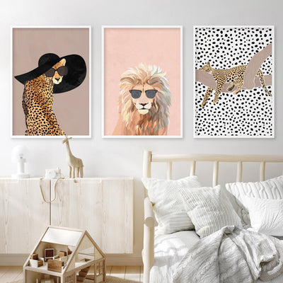 Cheetah Chill - Art Print, Poster, Stretched Canvas or Framed Wall Art, shown framed in a home interior space