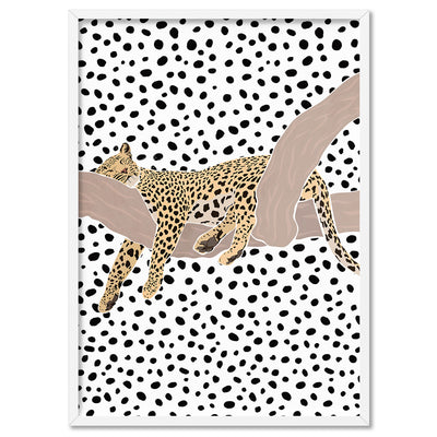 Cheetah Chill - Art Print, Poster, Stretched Canvas, or Framed Wall Art Print, shown in a white frame