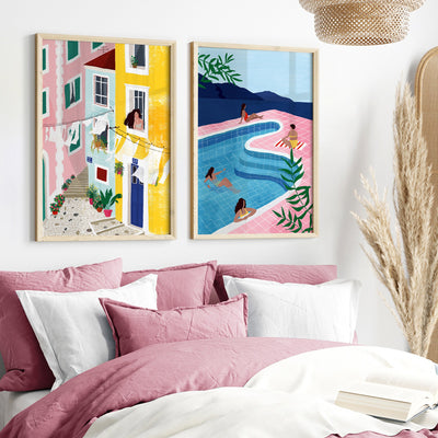 Cinque Terre Breeze Illustration - Art Print by Maja Tomljanovic, Poster, Stretched Canvas or Framed Wall Art, shown framed in a home interior space