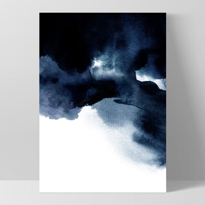 Abstract Watercolour Navy Indigo Clouds I - Art Print, Poster, Stretched Canvas, or Framed Wall Art Print, shown as a stretched canvas or poster without a frame
