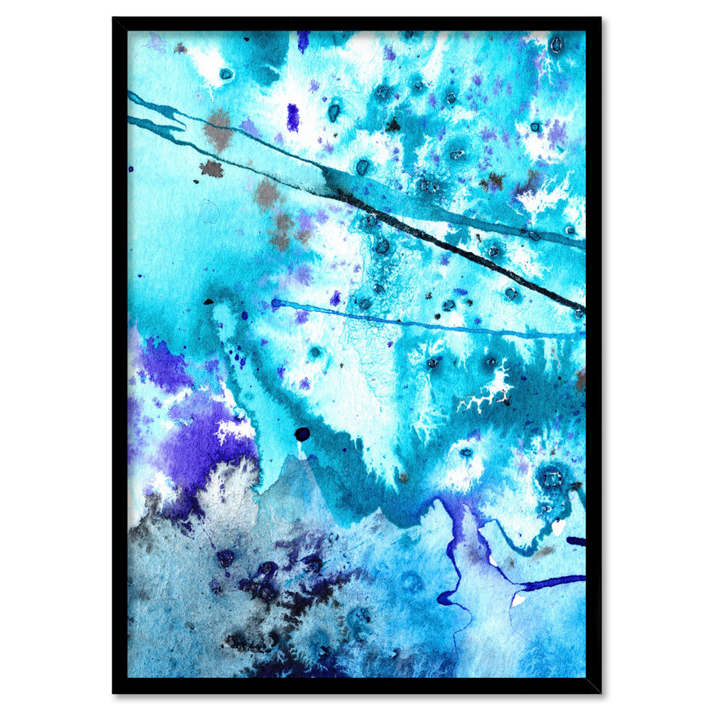 Abstract Watercolour Into the Blue I- Art Print, Poster, Stretched Canvas, or Framed Wall Art Print, shown in a black frame