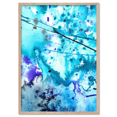 Abstract Watercolour Into the Blue I- Art Print, Poster, Stretched Canvas, or Framed Wall Art Print, shown in a natural timber frame