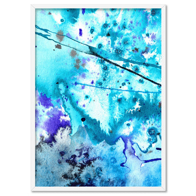 Abstract Watercolour Into the Blue I- Art Print, Poster, Stretched Canvas, or Framed Wall Art Print, shown in a white frame