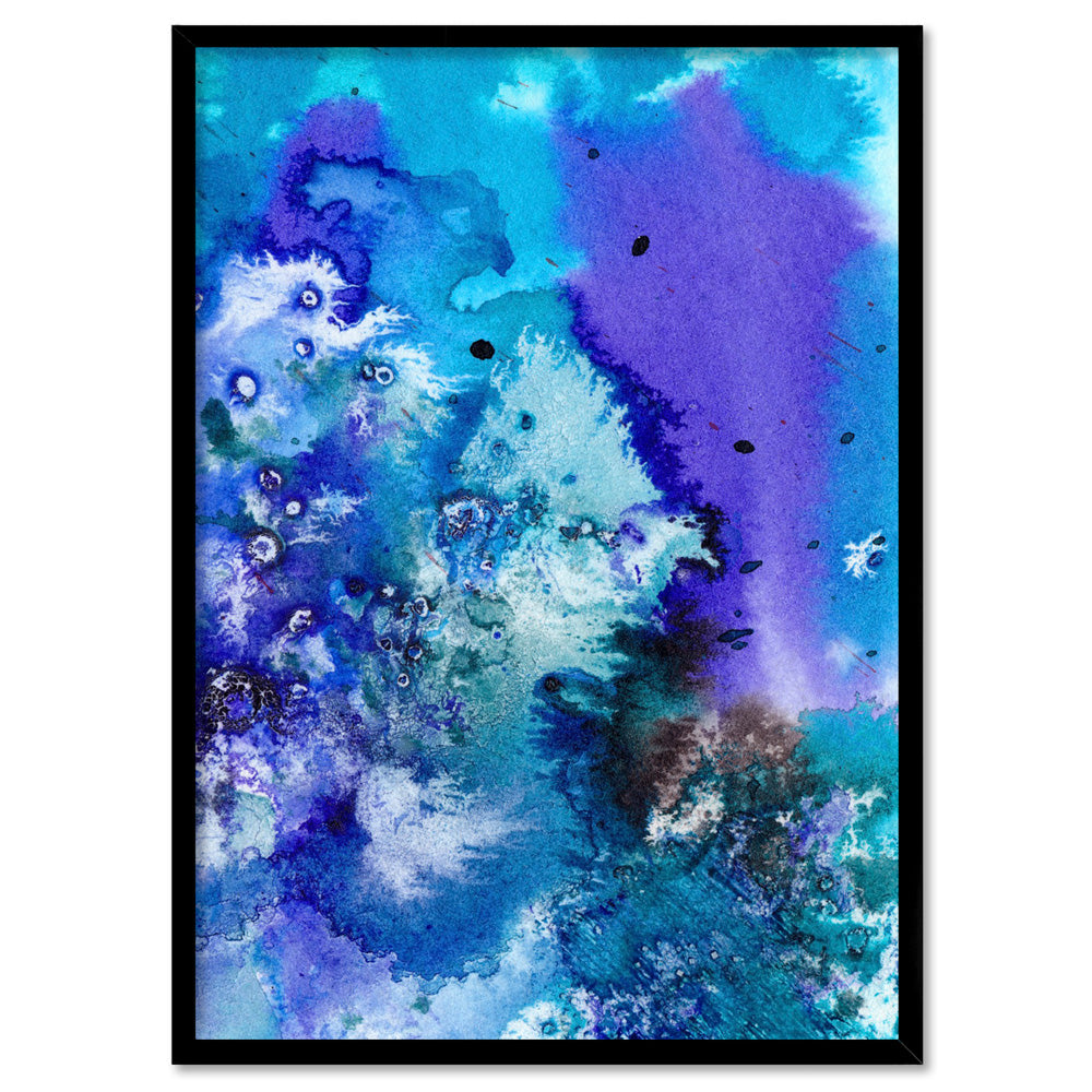 Abstract Watercolour Into the Blue II - Art Print, Poster, Stretched Canvas, or Framed Wall Art Print, shown in a black frame