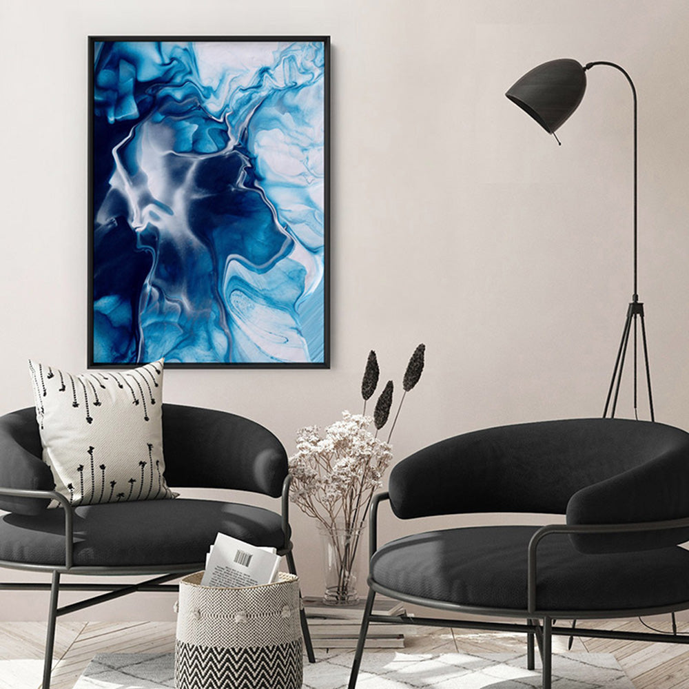 Abstract Fluid Ocean Breathing I - Art Print, Poster, Stretched Canvas or Framed Wall Art Prints, shown framed in a room